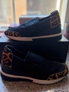 Michael Kors Black Slip-On Sneakers with Leopard Accent